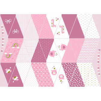 Katoen paneel - Vlaggenlijn roze 100cm