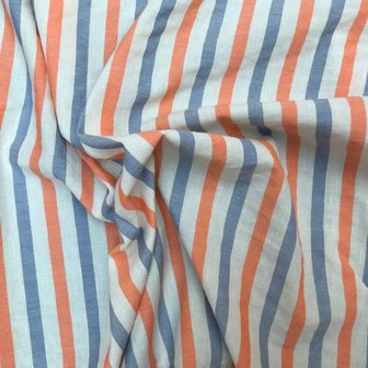 Katoen - Oranje &amp; blauw streep met linnen
