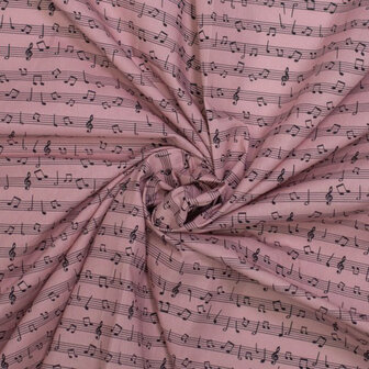 Katoen - Muzieklijnen op roze