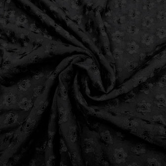 Viscose - Broderie zwart bloem
