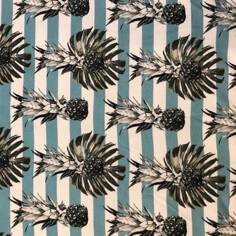 Viscose - Ananas zwevend op blauwe streep