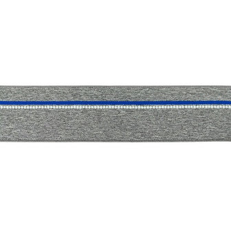 Elastiek 40mm - Grijs melange met wit-blauw boordje