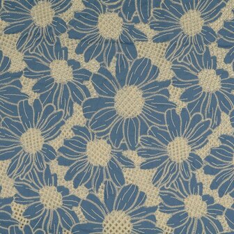 Broderie - Opengewerkt grote bloemen blauw