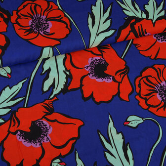 Viscose - Blauw met bloem