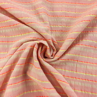 Katoen - yellow pink neon stripes