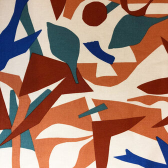 Canvas - Geometric shapes and birds roestblauw