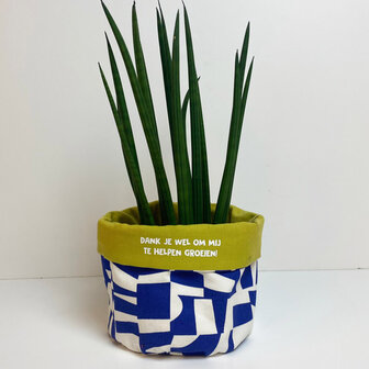 Stoffenpakket - Plantenmand blauw geometrisch - geel