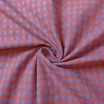 Seersucker - Fluooranje roze vichy 7mm