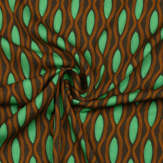 Viscose stretch - Geometrische elips bruin groen