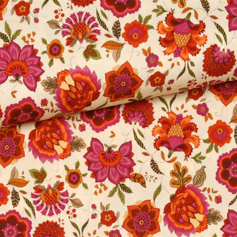 Viscose stretch - Oilali bloemen op ecru