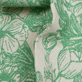 Jacquard - Ecru met grasgroene bloemen