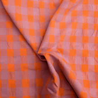 Seersucker vichy - Xl roze oranje maan