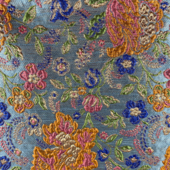 Jacquard - Glitterbloemen oranjeroos op blauw