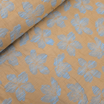 Jacquard - Beige lichtblauwe bloem