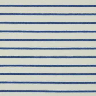Stretch badstof - Ecru met middenblauw lijntje