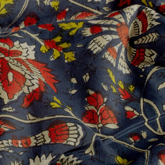 Katoen - Batik grote rode bloem marine