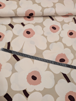 Katoen - Pieni unikko beige roze