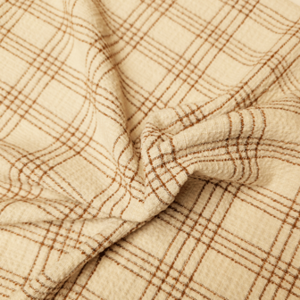Coupon 200 - Jacquard jersey Carreaux ecru en donker camel FI