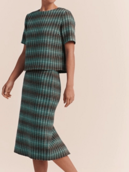 Jacquard - Petrol lijnen blauw bruin FI