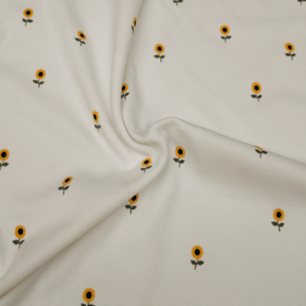 Rib jersey - Zonnebloemen op ecru