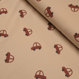 French terry - Kleine karretjes op beige
