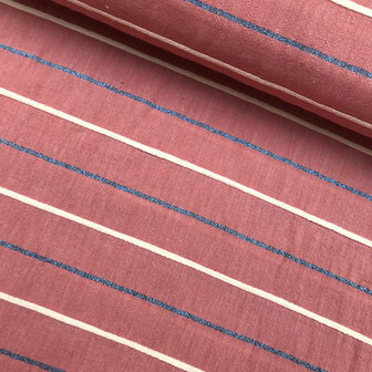 Coupon 200 / Katoen - Roze met lijnen en lurex
