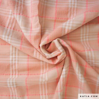 Coupon 90 / Katoen - Fluo carreaux roze zalm