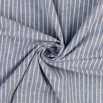 Coupon 125 / Linnen katoen strepen - Denimblauw 5027