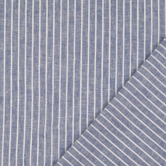 Coupon 125 / Linnen katoen strepen - Denimblauw 5027