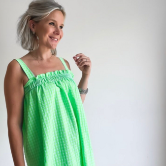Coupon 75 / Seersucker - Fluogroene vichy 7mm