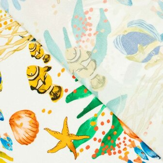 Coupon 65 / Viscose - Vissen en koralen op ecru