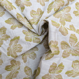Jacquard - Neon groene bloem met subtiel fuchsia