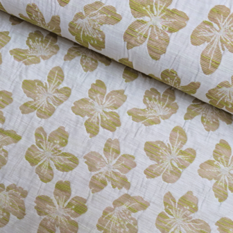 Jacquard - Neon groene bloem met subtiel fuchsia