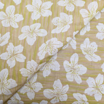 Jacquard - Neon groene bloem met subtiel fuchsia
