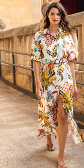 Coupon 300 /Linnen viscose - Ecru tropisch bloem four
