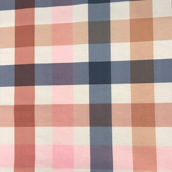 coupon 150 /Katoen - Carreaux blauw roze nude