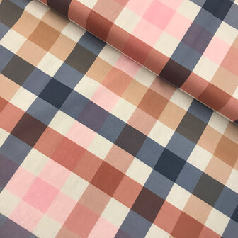 coupon 150 /Katoen - Carreaux blauw roze nude