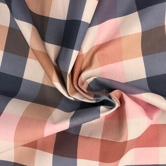 coupon 150 /Katoen - Carreaux blauw roze nude