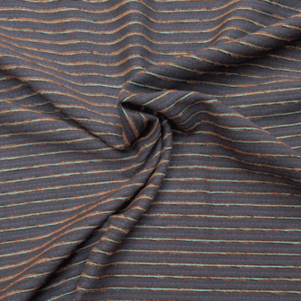 Katoen viscose - Blauw met mini bruinstreep