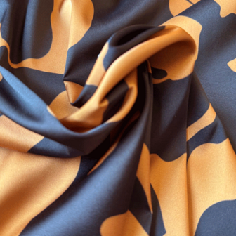 Satijn - Zwart met camel bloemen