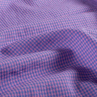 Katoen seersucker - vichy pink blue 3mm