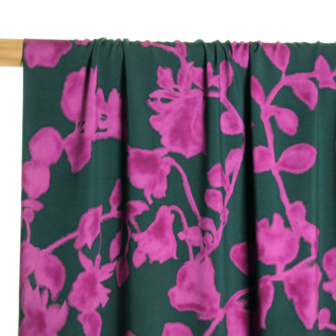 Viscose -Groen met fuchsia bloemenstengel jupe