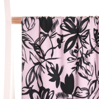 Viscose - Lilac with black flowers jupe