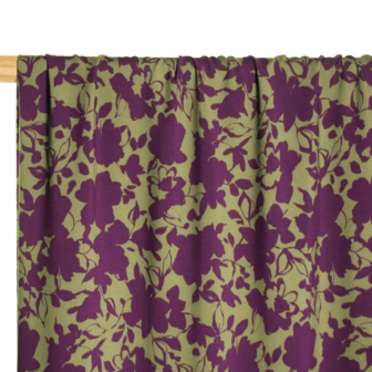 Viscose - Khaki viscose with purple flowers jupe