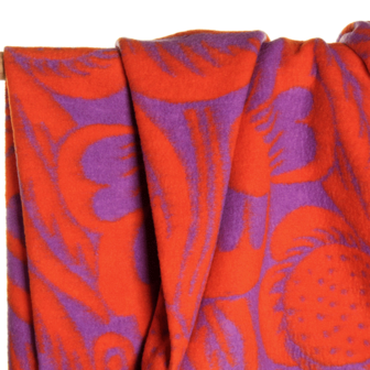 Mantelstof - Purple &amp; orange flower wool