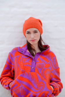 Mantelstof - Purple &amp; orange flower wool