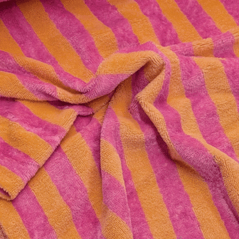 coupon 110 / Bamboo badstof - Strepen meloen roze 