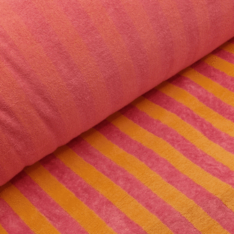 coupon 110 / Bamboo badstof - Strepen meloen roze 