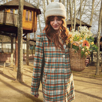 coupon 185 /Wol - Plaid check katia oranje petrol