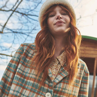 coupon 185 /Wol - Plaid check katia oranje petrol